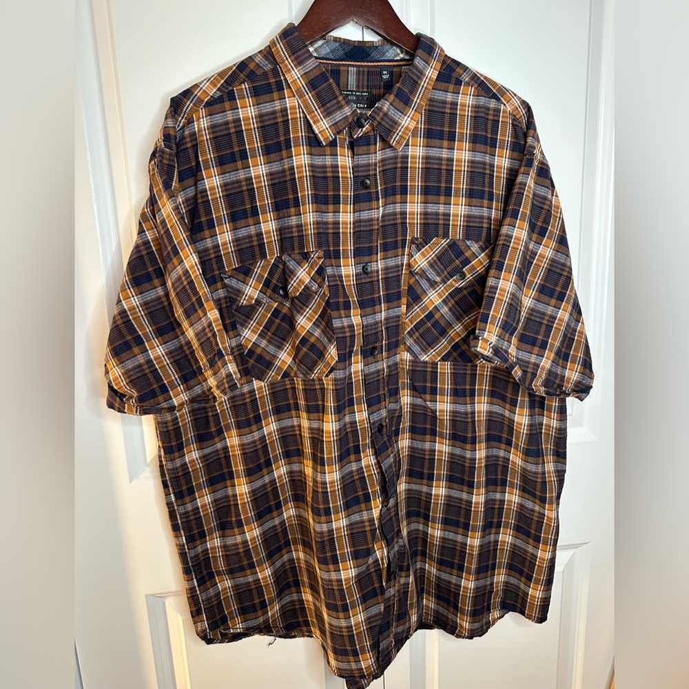 Kenneth Cole Navy and Orange Plaid Shirt